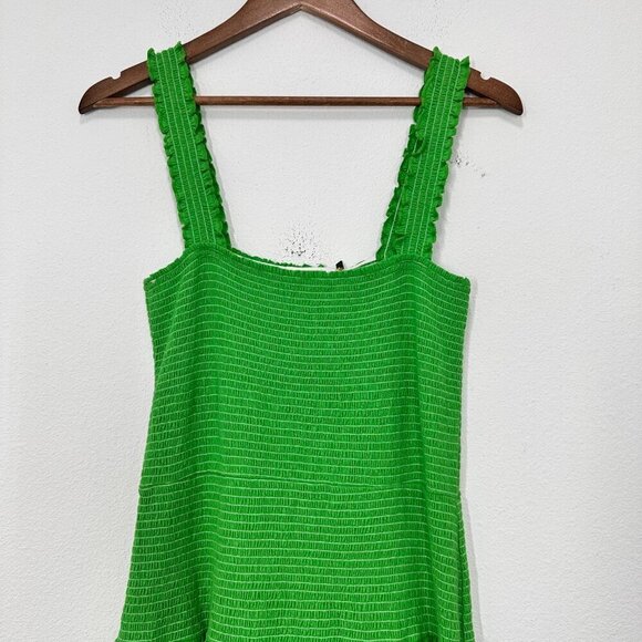 Nation‎ LTD Bright Green Gabby Smocked Midi 100% Pima Cotton Casual Tank Dress L - Picture 8 of 8